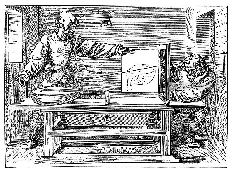Albrecht Durer的透视画法，大约1530年